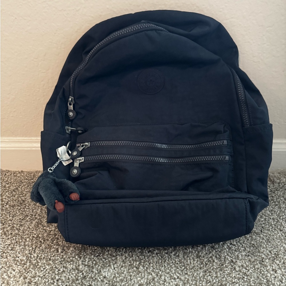 Navy Blue Kipling Backpack - Large zippered pocket and two front zippers -